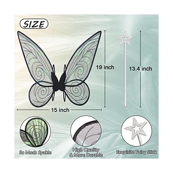 Quescu fairy wings for adults,butterfly wings for girls,angel wings,fairy costume for women halloween dress up party favor - image 3