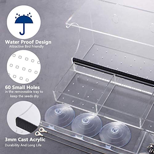 Comedero para pájaros con ventosa, acrílico transparente, impermeable, decoración de jardín para exteriores