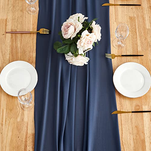 Yourose 10Pcs Vintage Indigo Chiffon Table Runner 10Ft-29X120 Inches,Gauze Table Runner,Rustic Sheer Fabric For Romantic Wedding Decorations,Baby Shower And Birthday Party Table Decorations #TOP2