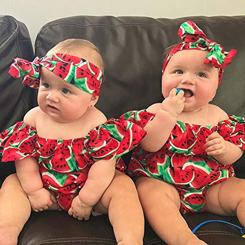 Toddler Baby Girl Romer Outfit Summer Watermelon Printing One Piece Bodysuit Jumpsuit Clothes with Headband 0-3Y2
