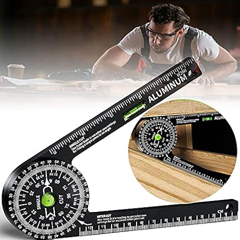 Miter Saw Protractor,Aluminum Protractor Angle Finder with Level Gauge High Precision Laser Inside & Outside Miter Angle Finder for Angle Finder Carpenters, Trim work,Plumbers and All Building Trades Cover