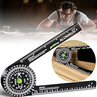 Miter Saw Protractor,Aluminum Protractor Angle Finder with Level Gauge High Precision Laser Inside & Outside Miter Angle Finder for Angle Finder Carpenters, Trim Work,Plumbers and All Building Trades