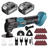 YEARTOP Oscillating Multi Tools with 21V 4000mAh Battery, 4° Oscillation Angle 6 Variable Speed Cordless Multi Tool with Saw Quick Change System for Removing Scraping Cutting Brushless Motor/LED Light