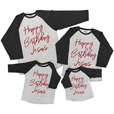 7 ate 9 Apparel Matching Family Christmas Shirts - Happy Birthday Jesus Grey Shirt Women's Medium Cover