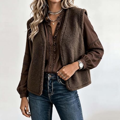 Womens Sherpa Fleece Vest Plush Sleeveless Jacket Open Front Outerwear - image 2