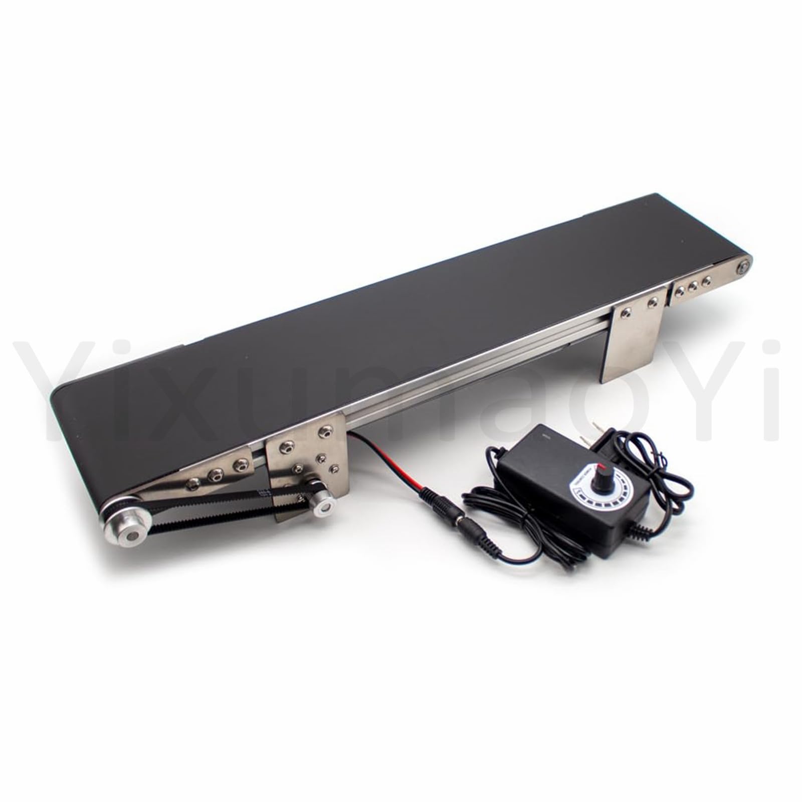 Generico Nastro Trasportatore Elettrico da Tavolo, Mini Trasportatore Automatico, Nastro Trasportatore Antistatico in PVC per la Produzione Automatizzata,Black-10x50cm