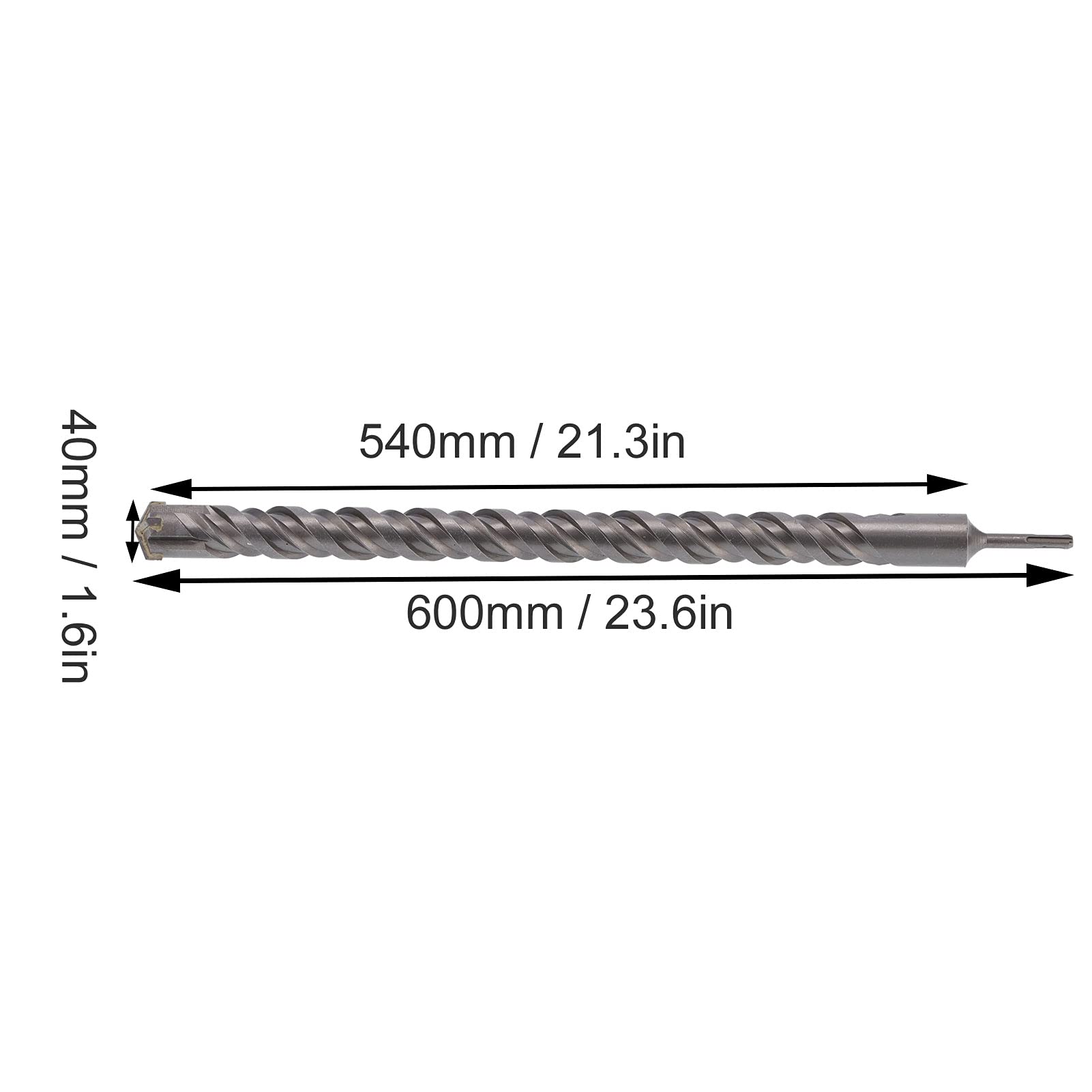 DUIMIMI 40x600mm Hammer Drill Bit for Concrete, Masonry, Stone, Double Screw Cross Blades, 40cr Alloy Material, High Performance, Power Tool Accessory for Tough Drilling Tasks