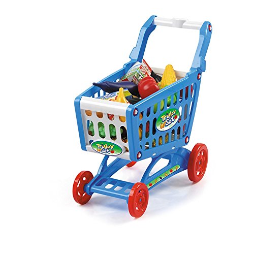 Delex® Children Shopping Cart Trolley PlaySet Includes 52 Grocery Shop Accessories. Great Christmas XMAS  Birthday Gift New (Blue)