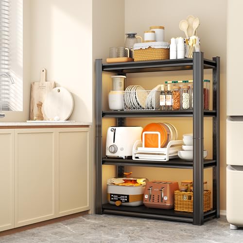 Image of 4-Tier Storage Shelves Organizer, Racks for Storage, Adjustable Metal Kitchen Shelving Loads 1600LBS, Portable Closet Shelving Unit, Kitchen Bakers Shelf Microwave Stand on, Black