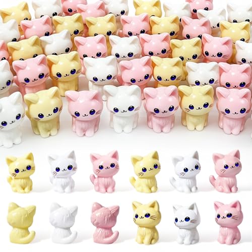 Feivando 60 Pcs Mini Resin Cat Figurines Tiny Little Cats Miniature Figures for Crafts Fairy Garden Accessories Micro Landscape Decoration