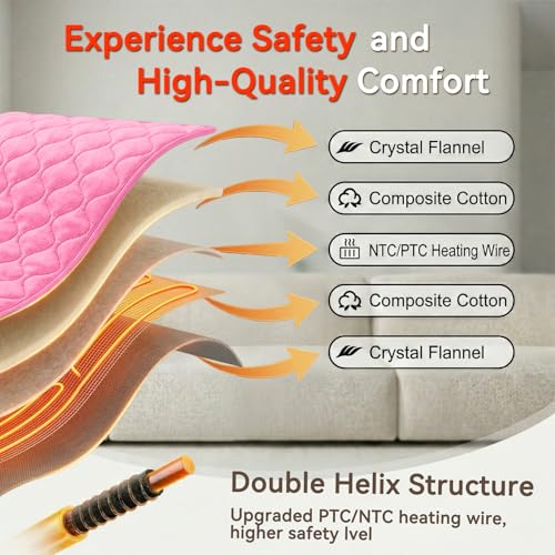 Image of King Size Heating Pad for Back Pain 32 inchx24 inch Extra Large Electric Heating Pad for Period Cramps Relief & Body Neck Shoulder Auto Shut Off Heat Pad Temperature Settings Machine Washable Pink