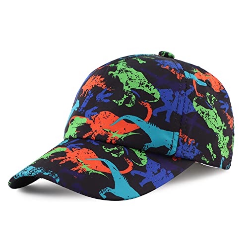 Duoyeree Toddler Baseball Cap - Dinosaur Print & Solid Colors, Adjustable Velcro, Sun Protection For Babies & Kids