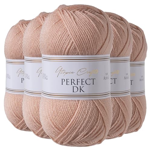 Utopia Crafts Ovillo de lana doble para tejer, 5 unidades de 100 g (rosa polvo)