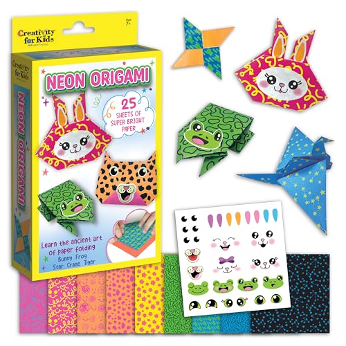 Creativity for Kids Neon Origami Mini Kit: 25 Origami Papers, Spring Crafts and Toys for Boys, Origami Kit Arts and Crafts for Kids, Small Gifts (Ages 7+)