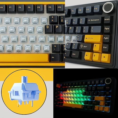 Image of AULA F75 75% Wireless PBT Keycaps Mechanical Keyboard | Hot Swappable, Pre-lubed Linear Switches | RGB Backlit, 2.4GHz /Type-C /Bluetooth Gaming Keyboard (Thunder Black, Star-Vector(Seiya) Switch)