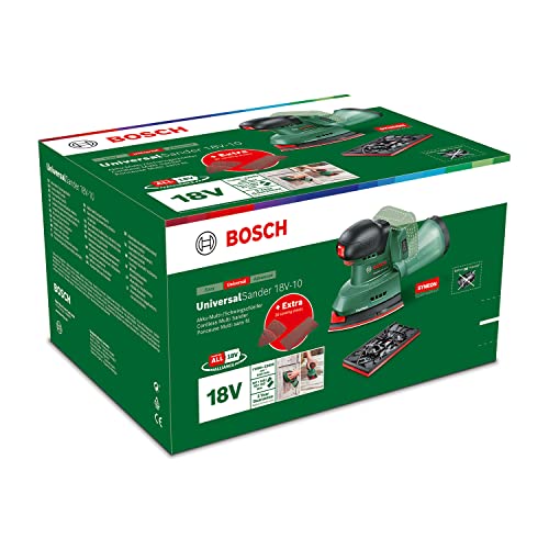 Bosch Akku-Schleifer UniversalSander 18V-10 (ohne Akku; 18 Volt System; für die DIY-Holzbearbeitung; 32x Schleifpapier; im Karton) – Amazon Edition