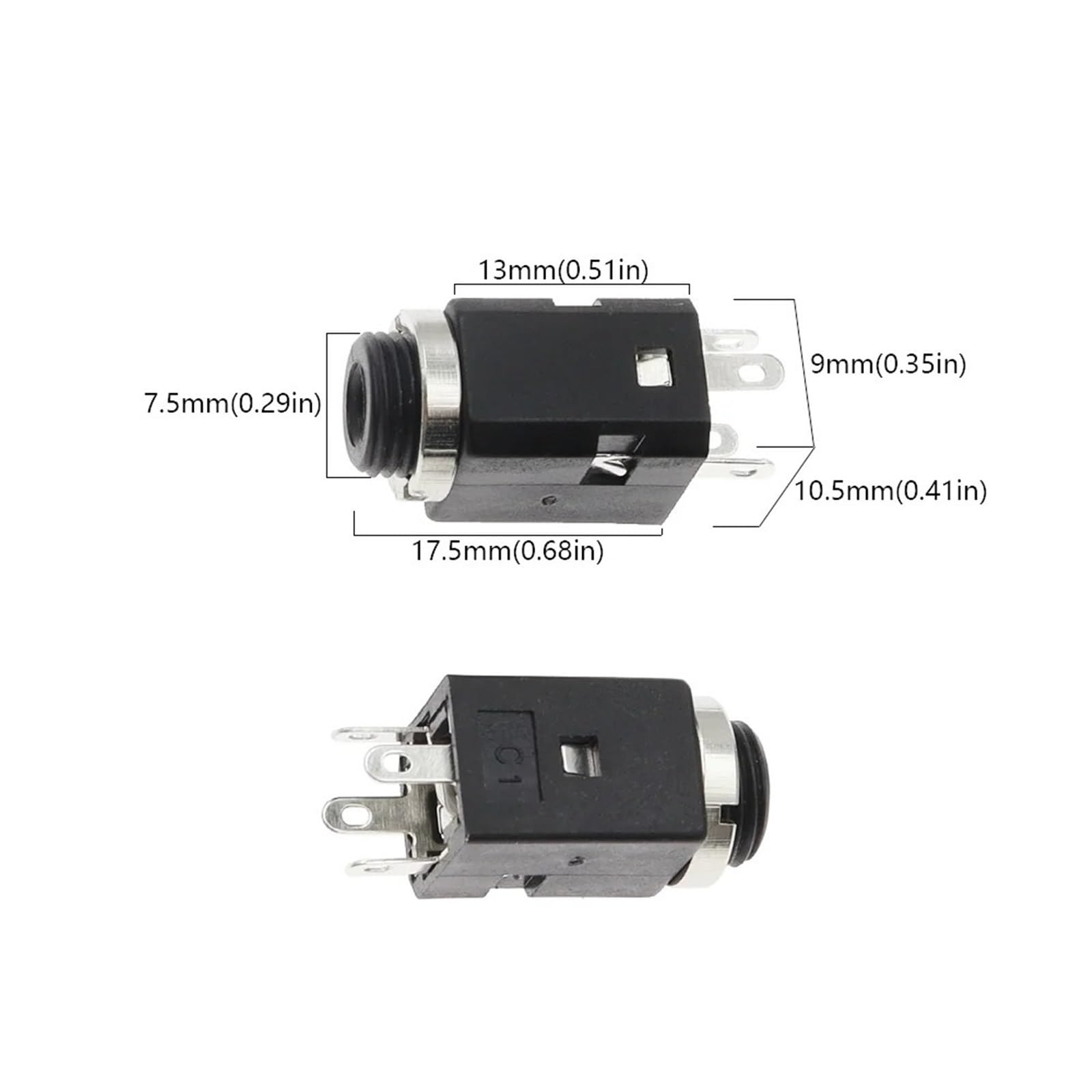 PJ-341 Lot de 5 connecteurs jack stéréo femelle 3,5 mm avec vis 3,5 mm 3 pôles