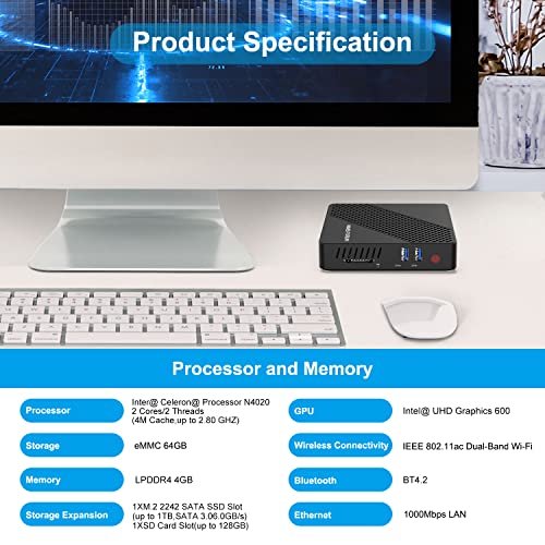 MINIS FORUM Mini PC Windows 10 N40 Lüfterlos 4 GB DDR4 / 64 GB eMMC Intel Celoren N4020 Prozessor Mini Desktop Computer… – Bild 7