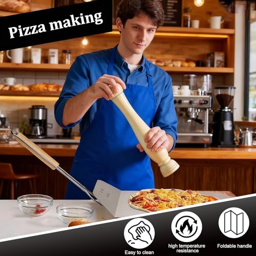 GOEDCH Pizzaschaufel: mit EdelstahlPizzaschieber für Pizzastein, Premium Pizzaheber mit Einklappbarem Griff – 57 x 24cm XXL Backschaufel für Ofen/Grill, hitzebeständig & platzsparend