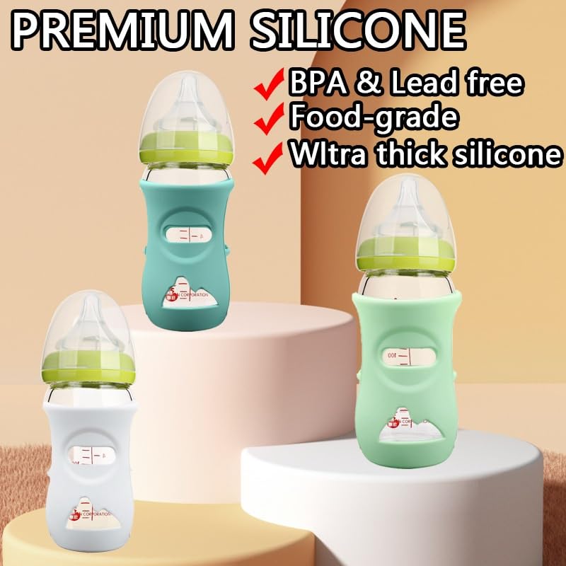 3 Pack Silicone Sleeve for Philips Avent Glass Bottle,Anti Breakage Baby Bottle Holder for Avent Natural Glass Baby Bottles 8 oz & 4 oz(Mix-3pcs/4 Ounce)