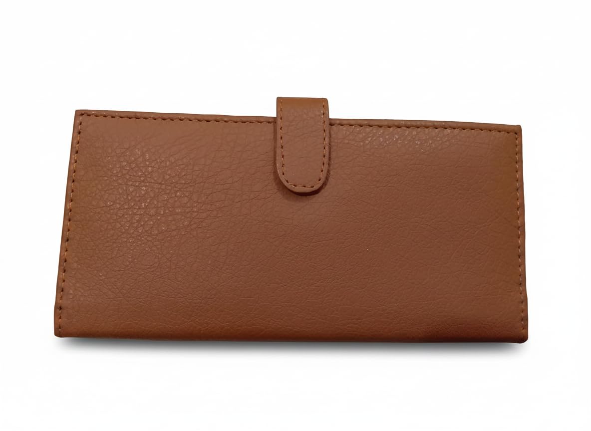 HRP Creations Women’s Leather Wallet | Long Clutch Purse with Zipper & Card Slots (Camel)-picture-10