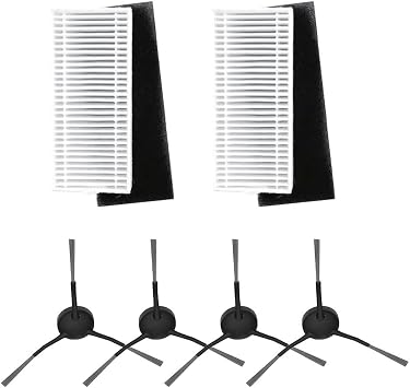 Replacement Side Brush and Filter Kit for iHome S1 Pro Orbita Luna Robot Vacuum, 6-Pack Accessories For iHRVS1PRO-3BLK iHRV9-BLKS Models