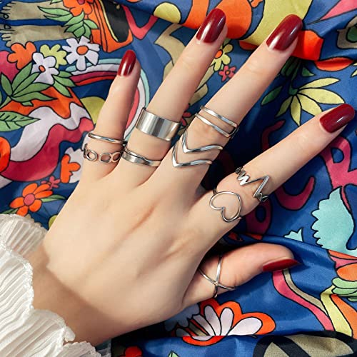Loqimu 9 Pack Stackable Rings For Women Stainless Steel Rings Aesthetic Adjustable Silver Rings Set For Teen Girls Simple Finger Rings Knuckle Midi Rings Size 9 8 7 10 Vintage Jewelry Rings #TOP5