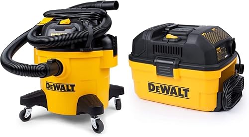 DEWALT DXV06P Aspiradora de polietileno húmedo y seco de 6 galones, color amarillo y DXV04T portátil de 4 galones, aspiradora húmeda y seca, color