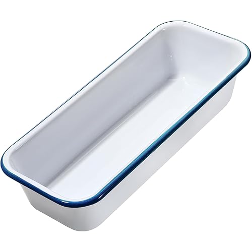 Webake Large Enamel Bread Pan, Long Banana Bread Loaf Pan for Baking, Non-Stick Rectangle Cake Pan Enamelware White 12 x 4.5 Inches