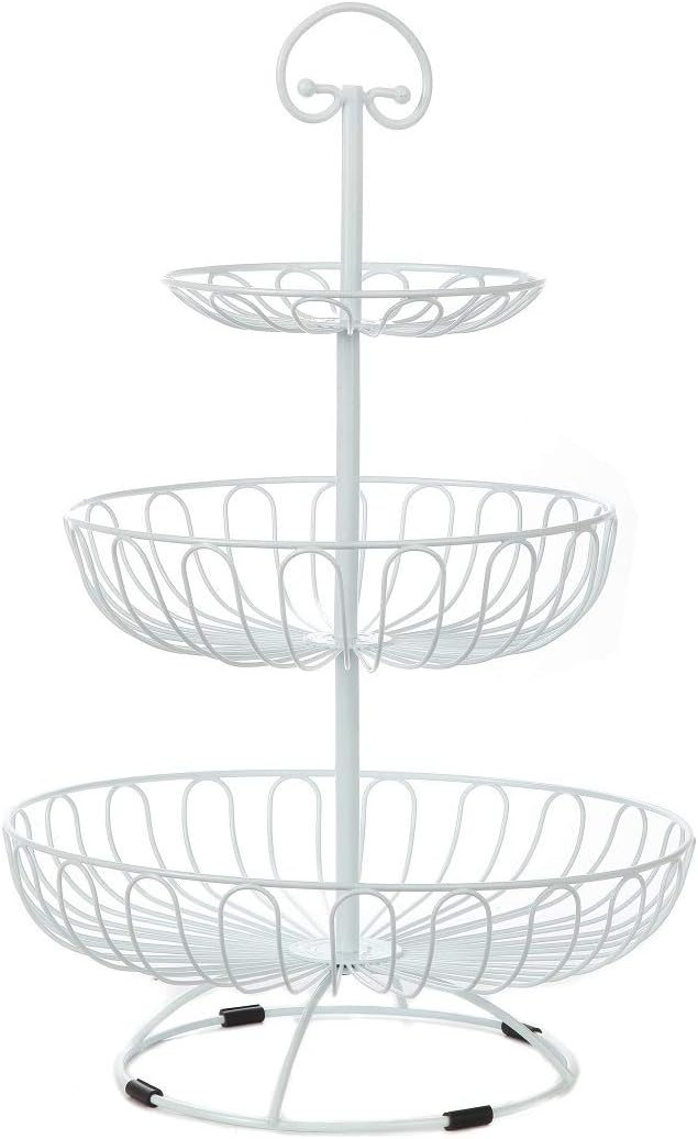 Lily's Home Wire Fruit and Vegetable Holder, 3-Tiered Fruit Basket, Kitchen Accessories - White