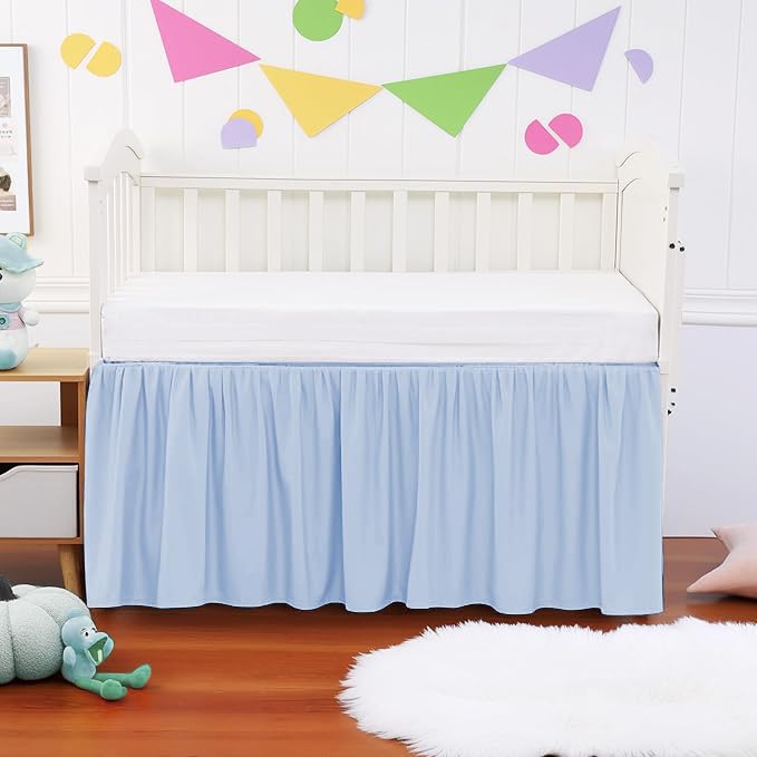 Crib Ruffle Bed Skirt Microfiber Nursery Bedding Skirt for Baby Girls (28” x 52” x 16") Inch - Light Blue Solid