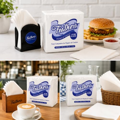 Image of Feather's Smartchoice Premium Tissue Paper Napkin 1Ply |100 pulls, Pack of 6, 30X30 cm | Naturally White | Cocktail Napkin, Super Strong & More Absorbent | Extra Soft