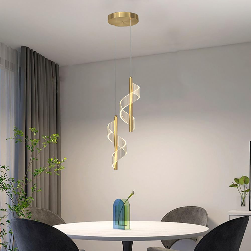 Mengjay Nórdica Moderno Lamparas Colgantes de Techo Diseño lineal,LED Lámpara Colgante en metal, Plafon Led Techo Lámpara de Araña para Sala de Estar Dormitorio Mesita Noche Comedor (Oro, S)