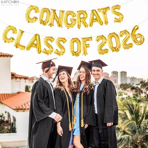 Image of KatchOn, Gold Congrats Class of 2026 Balloons - 16 Inch | Graduation Foil Balloon Banner for Graduation Decorations 2026 | 2026 Graduation Balloons for Graduation Party Decorations