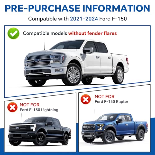 Image of Ford F-150 Mud Flaps 2024 2023 2022 2021 (Set of 4) | Drilling Required Front & Rear Splash Guards | Fits Narrow Fenders | PP+TPE Material | Not for Raptor /Lightning /Fender Flares