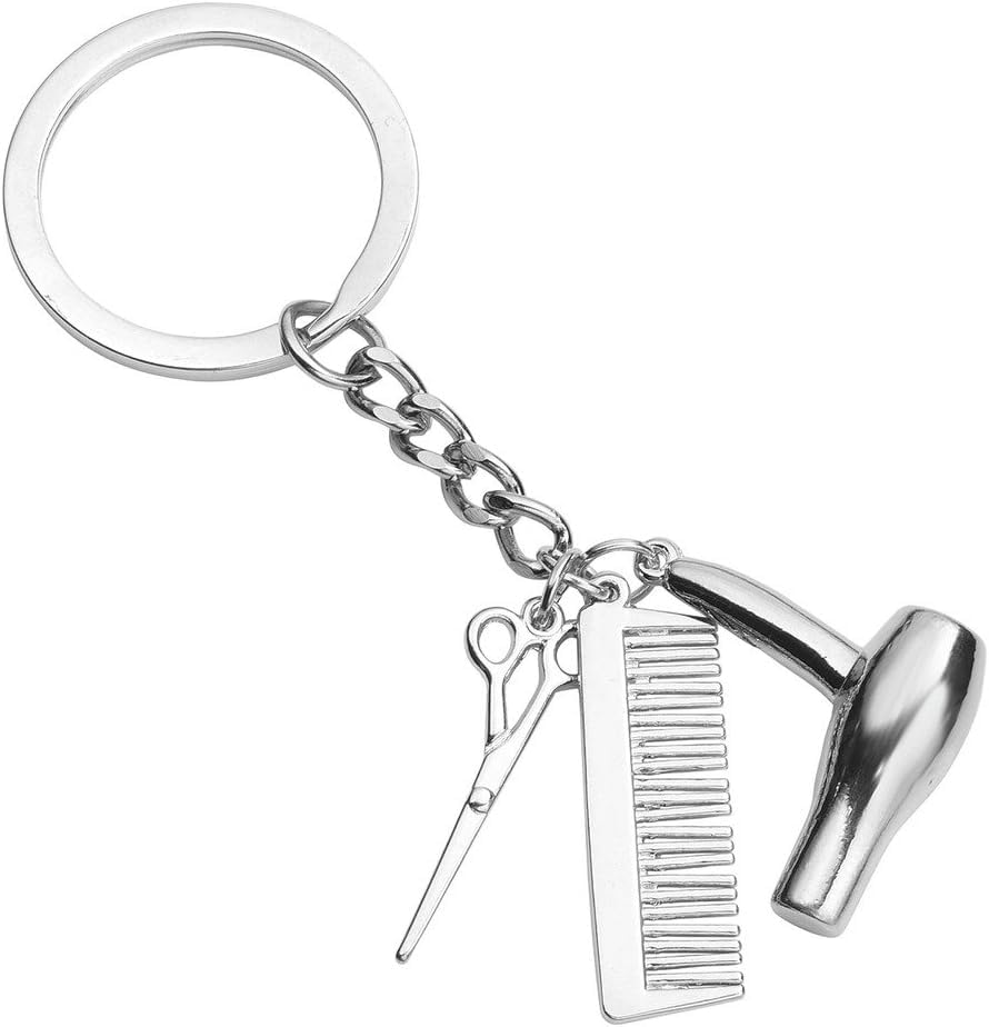 Freedale 3 In 1 Fashion Hairdresser Hair Dryer,Scissor,Comb Charm Pendant Keychain- Perfect Salon Owner,or Hair Stylist Gift (Silver)