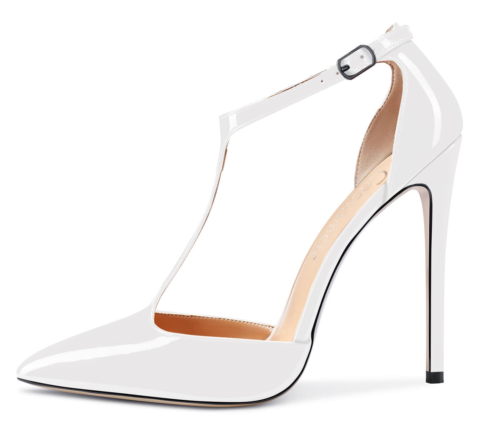 Womens High Stiletto Heel Close Pointed Toe Pumps Court Shoe T-Strap Ankle Strap Sandals Clear Dress Wedding Shoes