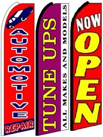 OnPoint Wares Automotive Repair & Tune-Ups Now Open Flag – King Feather Advertising Banner, Weatherproof Polyester, Pack of 3 (Hardware Not Included)