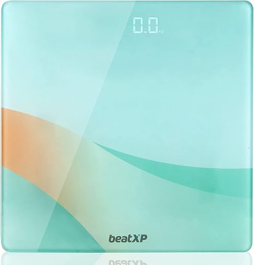 beatXP Optifit Air Digital Weighing Scale with Backlit LED Panel (Blue), Electronic Weight Machine for Body Weight with 6 mm Thick Tempered Glass -…