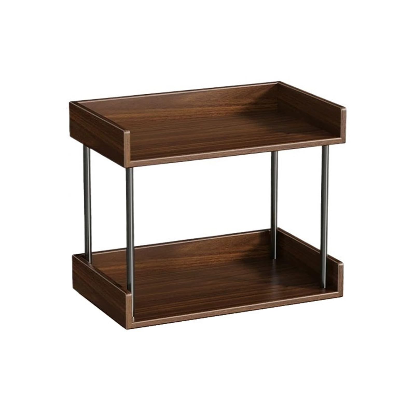XUJUAN-0227 Bookshelf Countertop Double-decker Wooden Small Bookshelf Open Storage Rack for Home Kitchen Office