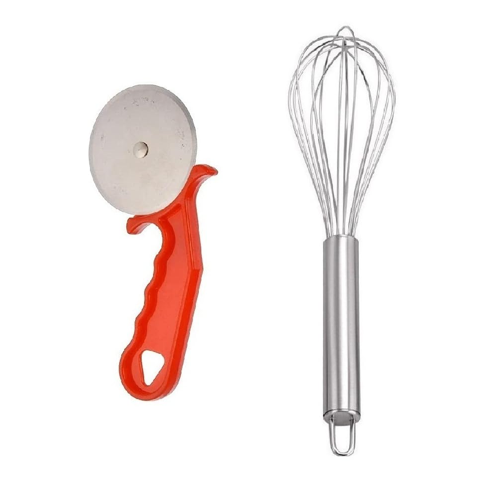 BLUE WONDER Red Stainless Steel Pizza Cutter Combo Stainless Steel Egg Beater Whisk | Kitchen Accessories | Multipurpose Kitchen Tool | Durable, Sturdy | Easy to Use | Multicolour | Pack of 2 BLUE WONDER Red Stainless Steel Pizza Cutter Combo Stainless Steel Egg Beater Whisk | Kitchen Accessories | Multipurpose Kitchen Tool | Durable, Sturdy | Easy to Use | Multicolour | Pack of 2