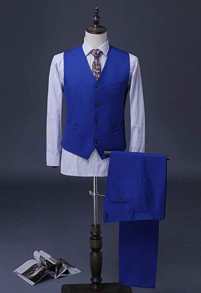 Uomo 3 Pezzi Tacca Risvolto Abiti Da Sposa Slim fit Royal Blue Sposo Smoking Suit