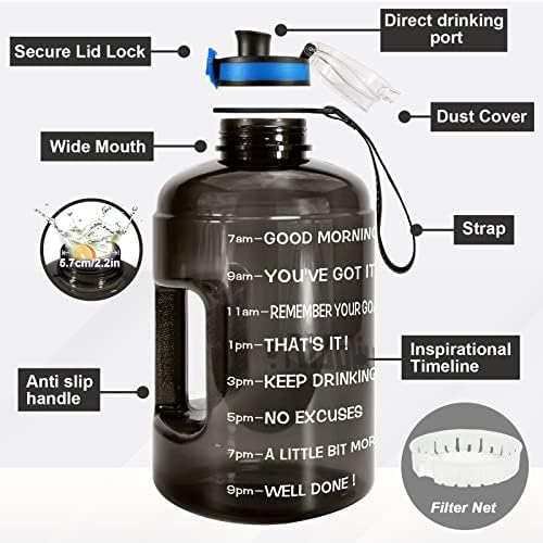 BuildLife Gallon Water Bottles with Times to Drink - Gallon Water Jug - 1 Gallon Water Bottle–128 oz Water Bottle,One Gallon Water Bottle with Time Marke for Gym(Black, 1 Gallon) - 2