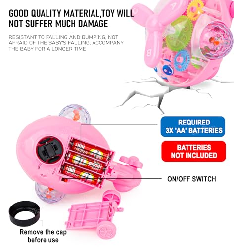 Image of Zest 4 Toyz Musical Toy Helicopter Toys for Kids with Flashing 3D Lights | Bump and Go | Battery Operated Electric Toy | Colorful Lights Transparent Gear Helicopter for Boys & Girls Age 3+ - Pink