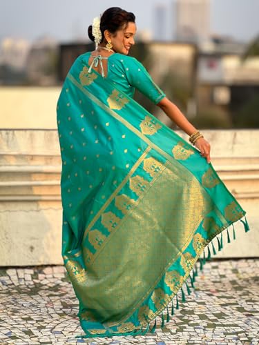 Image of SGF11 Women's Kanjivaram Pure Soft Silk Saree With Unstitched Blouse Piece