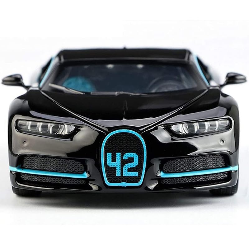 Image of Kids Model 1:32 Bugatti Chiron Die Cast Metal Car Pull Back Action Opening Doors with Realistic Engine Sound Lights Toy Car Gift for Boys - Black