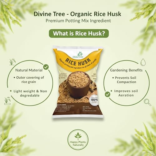 Image of DIVINE TREE Organic Rice Husk for Plants | Paddy Husk Soil Conditioner & Potting Mix Additive for Gardening | Improves Aeration, Drainage & Water Retention | Natural Mulch (450gram)