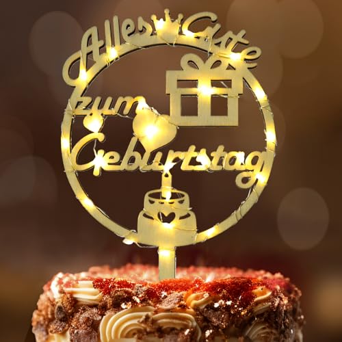 Happy Birthday Tortendeko, Seutgjie Cake Topper Geburtstag Frau Mann Mädchen Junge Holz mit LED Lichterkette Kuchen Deko Happy Birthday Tortendeko, Seutgjie Cake Topper Geburtstag Frau Mann Mädchen Junge Holz mit LED Lichterkette Kuchen Deko