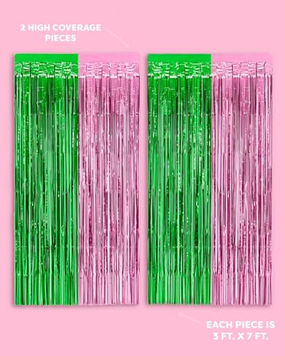 Image of xo, Fetti Pink + Green Foil Curtain - Set of 2 | Witch Party Decorations, Girl Birthday Backdrop, Kids Wizard Photo Booth, Bachelorette Supplies