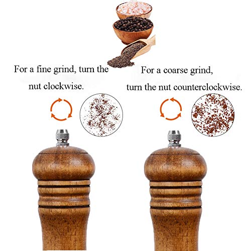 Image of Haomacro Pepper Grinder,Wood Salt and Pepper Grinder Mills Sets, Classic Manual Salt Grinder Refillable Pepper Mill Sets with Acrylic Visible Window Adjustable Ceramic Grinding Rotor 6.5inch 2 Pack